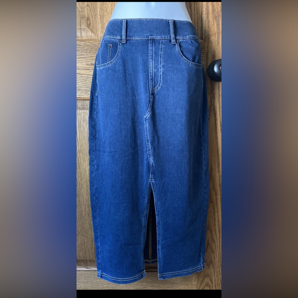 NWT Women’s Halara Denim Midi Pencil Skirt Women’s Small Front Slit Stretch